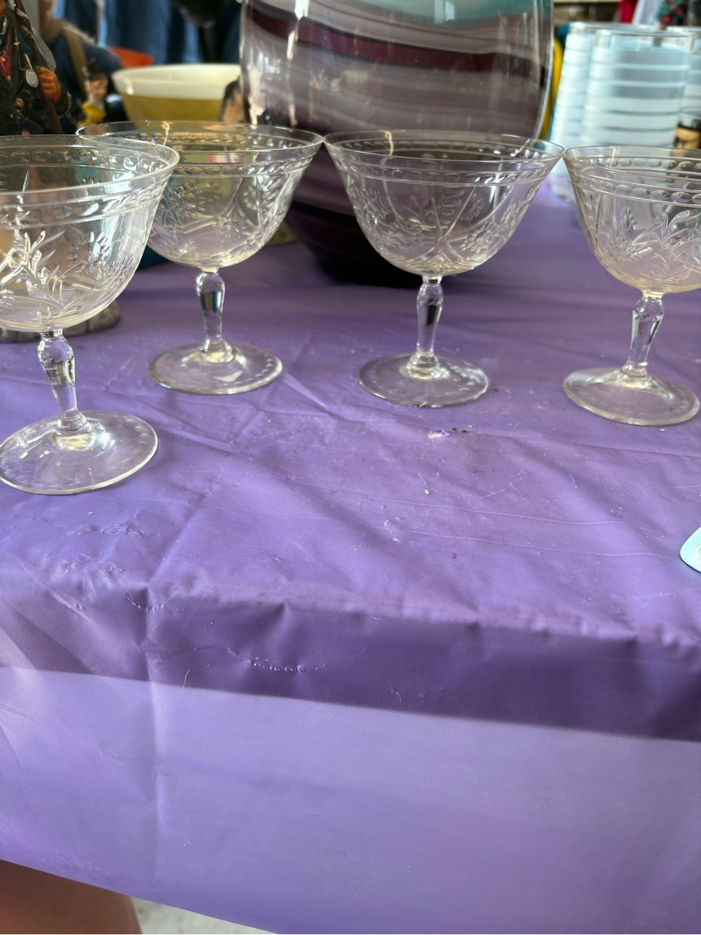 Source Unknown Clear Etched Glass Dessert Coupes - Clear